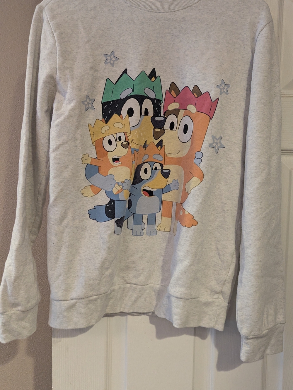 Women's  Light Gray Crewneck Sweater Ft. Bluey